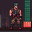 Placeholder: A pixel art cyberpunk version of the best football predictor master pundit master nerdy red battle hardy soldier