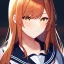 Placeholder: Clear focus,8k,Beatiful Lighting,Beatiful Blur,Beatiful Face,Beatiful Shading,Amber long hair,silky hair, long silky bangs, Cyan eyes, wearing a sailor uniform, Extreme Close Up,