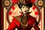 Placeholder: Stylized Asian Steampunk aristocrat, In the style of Tarot and Art Deco, Red colours