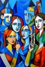 Placeholder: picasso style cubism 5 people