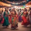 Placeholder: Hyper Realistic cultural Pushto girls doing traditional dance with traditional desi cloths in a cultural market with other people & lights