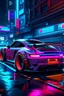 Placeholder: A futuristic version of a Porsche 911 GT3 RS navigating the neon-lit streets of a cyberpunk-inspired Wall Street. The car is equipped with glowing neon accents and advanced technology, fitting seamlessly into the high-tech cityscape. Hovering drones and holographic advertisements populate the sky, adding to the gritty, dystopian atmosphere. The style is cyberpunk, blending futuristic elements with gritty urban realism. Neon lights, reflections, and digital effects enhance the high-tech aestheti