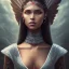 Placeholder: Portrait, heroic fantasy, woman, dark skin, metis, Indian, 20 years old, half-hawk haircut, magician