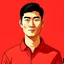 Placeholder: 2d Illustration of a 30 year old handsome Chinese man, front view, flat single color red background