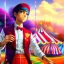 Placeholder: ringleader, Arthur Kulkov face shot, front, handsome, circus, male, Makoto Shinkai background, Russian, lisa Frank fantasy, detailed matte painting, 8k resolution, Golden hour, interesting detailed storybook fantasy