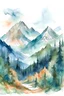 Placeholder: T-shirt design, watercolor painting of trees and mountains, a painting environmental art, detailed painting, painterly, artwork