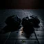 Placeholder: Hexagon dumbbells pair of two, each 12.5KG. Inside a dark and moody gym on the black rubber tile floor. Bird perspective on the dumbbells laying on the floor.