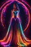 Placeholder: Beautiful woman with dress art neons glowing bright light in the dark and colorful details