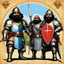 Placeholder: Cheech and Chong with beard and moustache are funny paladin knights with bright plate armours, shield and swords