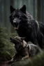 Placeholder: big black wolf fightin a small brown wolf, photo realistic, 4k, dark fantasy