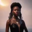 Placeholder: A portrait of a beautiful youthful black woman, wearing a black dress, long hair, black hair, wavy hair, wizard, magical, ethereal, soft bright lighting, Concept art by wlop, Ultra quality 8k, Fantasy.
