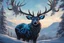 Placeholder: Shadow symbiote in 8k realistic anime drawing style, Deer them, human model, blue neon crystal antlers deer, fantasy snow forest, intricate details, highly detailed, high details, detailed portrait, masterpiece,ultra detailed, ultra quality