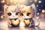 Placeholder: cute chibi cat couple, heart and love, watercolor and black ink outlines, sparkling golden glitter, ethereal, cinematic postprocessing, bokeh, dof