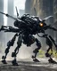 Placeholder: Long distance picture full body of insect soldier Black mech hitech Futuristic 3d render, vray, uhd, detailed, hdr, 8k, photorealistic, dramatic lighting, hawken graphic design abstract 3d hitech technological HAWKEN photorealistic uhd 8k VRAY highly detailed HDR