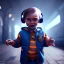 Placeholder: Harry Potter toddler, smile, cyberpunk headphone, sunglass, gangsta neckless, full body, orange puffer jacket, tokio background, dramatic lighting, hyper realistic, unreal engine 5, 16k