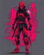 Placeholder: dibujo de contorno de un Ninja negro y rojo con traje cyberpunk, full body