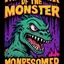 Placeholder: monster more angry and more 90s style, angry fast, extreme, wild, so so angry, red and purple background with 90s style slashes, 45 degree angle