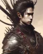 Placeholder: Detailed anime boy, dark brown hair, black and red dragon scale armour, intricate details, full body portrait, keep head in frame, slight smile, black Japanese motif, concept art, highly detailed, digital painting, concept art, sharp focus, illustration, art by Yoji Shinkawa, WLOP and greg rutkowski and alphonse mucha and artgerm and yanjun Chen and Junji ito and Makoto Shinkai, HDR, octane render