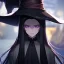 Placeholder: Clear focus,8k,Beatiful Lighting,Beatiful Blur,Beatiful Face,Beatiful Shading,Black long hair,silky hair, long silky bangs, Purple eyes, wearing a witch outfit, extreme close up