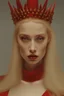 Placeholder: lady in red veils her face and has a large golden spiked crown, in the style of celestial fasion, otherworldly beauty, davide sorrenti, celestialpunk, album covers, fra angelico, aykut aydogdu, queencore, golden age aesthetics --s 750 --v 6. 0 --ar 10:13