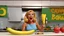 Placeholder: [1960’s stop-motion animation style in kitchen: she takes the banana in her mouth] a 70s banana advertisement video TV featuring the hungry jungle blonde woman. she brings a big banana to eat in her mouth to satisfy her appetite, she is happy as a claymation character toy from a claymation horror movie in burning rainbow land, from hell, creepy Videos, eyeballs and jungle fruits everywhere , as old advertisement shot on video VHS