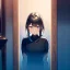 Placeholder: anime girl looking at her reflection in a mirror, seeing herself in the reflection, mirrow image, good and bad