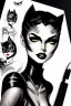 Placeholder: Cute friendly Catwoman, playing with cute cats, perfect eyes, perfect iris, ink and pencil, style Elisabeth Kreitz