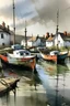 Placeholder: English fishing port in the style of Christopher Forsey