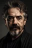 Placeholder: portrait of a man in his fifties, dark goatee, salt and pepper hair, charming, similar to Robert Downey Junior, Caravaggio style