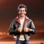 Placeholder: wide view Fonzie with blackhair toy Action figure doll 1975 realistic (thumbs-up) (face) Forehead grin, fonzarelli, jukebox background, eyes