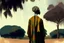 Placeholder: Design, African man, oil painting, featureless, graphic, drawing without facial features, background, sky, trees, traditional clothes