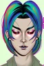 Placeholder: Asian androgynous woman, in detailed 80's graphic novel illustration, piercings, rainbow hair, androgynous look, epic colour treatment, cinematic colour treatment