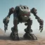 Placeholder: mecha with tracks for a tank. His body is armor and his hands are machine guns. The robot head has glass and the driver is an animal