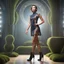 Placeholder: A full-body shot of a beautiful lady wearing beautifull tight pants and pretty color short dress with short boots ,short hair,idle pose in recursive 3d fractal hall