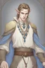 Placeholder: a wealthy half-elf young man with pointy ears and blue eyes, wears lots of jewelry, pale skin, soft face