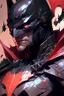 Placeholder: a close up of a person wearing a batman costume, batman mecha, black and reddish color armor, masayoshi suto and artgerm, heise-lian yan fang, by Ross Tran, cyberpunk batman, artgerm and ben lo and mucha, ross tran and bayard wu, ornate gothic armor, by Ye Xin