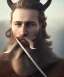 Placeholder: close-up portrait, Viking style, realistic, 8K, a Highly detailed face of a man, beard, long, sword