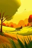 Placeholder: Trees，Warm color palette，Animation，The grasshopper stood on the rice field