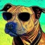 Placeholder: Portrait of a pitbull wearing sunglasses by Van Gogh