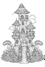 Placeholder: outline art for dwarf mushroom castle coloring page for kids, white background, sketch style, full body, only use outline, cartoon style, clean line art, no shadows, clear and well outlined