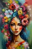 Placeholder: menina com flores na cabeça pintura abstrata