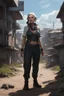 Placeholder: cyberpunk saggy granny woman, abandoned sci-fi town, future, sci-fi