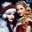 Placeholder: Dove cameron and teen robyn lively, meticulously detailed beautiful faces, meticulously detailed hair; christmas, snow, gothic, sparkles; ethereal fantasy. hues of christmas. hideo kojima. realistic oil painting. victorian era, glitter, snowflakes, holly, pinecones, old fashioned, vintage, antique, beautiful, renaissance, 16k