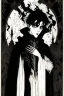 Placeholder: 17 year old boy, necromancer, friendly, looks dead, surrounded by weird smoke with eyes, wearing black robes, in the style of Harry Clarke