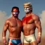 Placeholder: Realistic image of Donald trump wrestler, Mexican wrestling style, Mexican wrestling mask for eyes, red and blue breeches, glow us flag dress, suspenders, retro style, 80s, vibrant color, highly detailed, sky background, concept art, unreal engine 5, god rays, ray tracing, RTX, lumen lighting, ultra detail, volumetric lighting, 3d, finely drawn, high definition, high resolution.