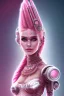 Placeholder: cyborg, indian woman, pink hair, perfekt eyes, smile, real