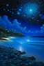 Placeholder: The beach of the island of Leela its waters are full of blue stars illuminated by blue light Oil painting