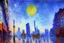 Placeholder: Epic futuristic street, exoplanet in the sky, claude monet impressionism painting