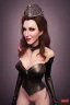 Placeholder: Brandi Love as evil queen in black leather, leather, busty, cleavage, angry, stern look. character design by cory loftis, fenghua zhong, ryohei hase, ismail inceoglu and ruan jia. unreal engine 5, artistic lighting, highly detailed, photorealistic, fantasy