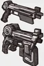 Placeholder: concept of a weapon that is an union between an ax and a gun, in cyberpunk style